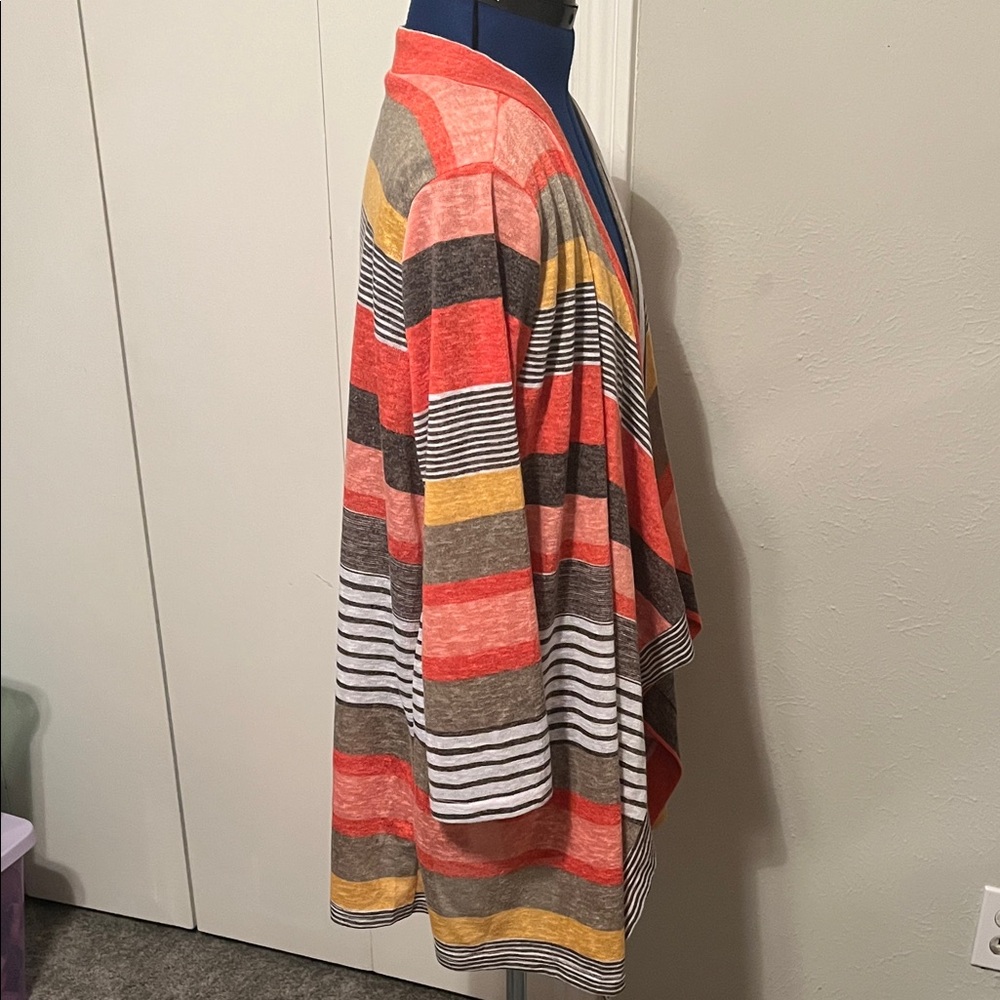 Dearcase Flamingo Sweater 3/4 Waterfall Cardigan Orange Gray Yellow Stripe Sz XL - Picture 4 of 13